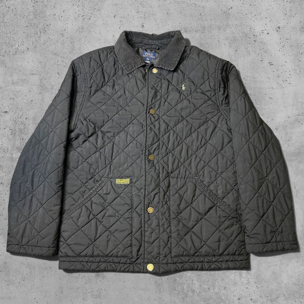 Polo Ralph Lauren Quilted Barn Jacket Black Corduroy Trim Boys XL Mens S 90s